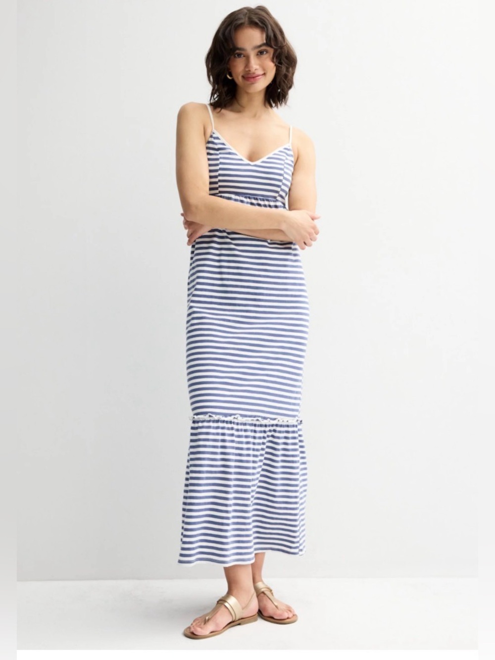 NWT SO Navy and White Striped Tiered Knit Maxi Dress